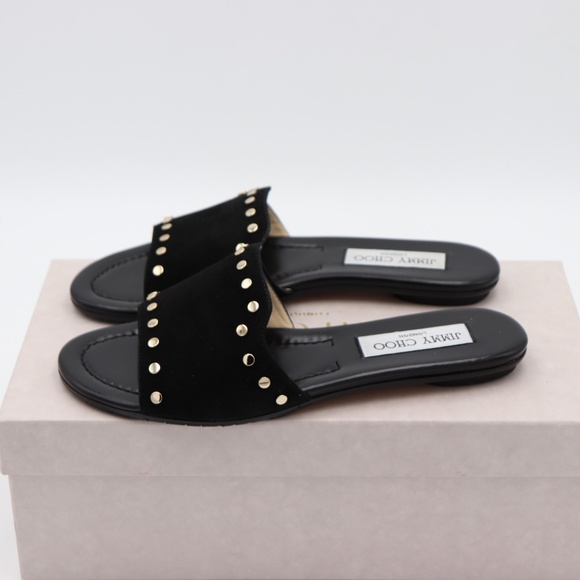 New Jimmy Choo Black Nanda Studded Slide Sandals - Picture 4 of 8